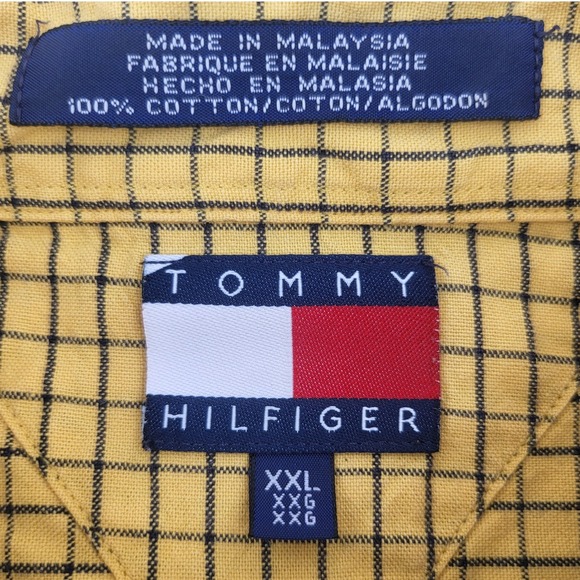Tommy Hilfiger Men's XXL Button Down Shirt Yellow Plaid Long Sleeve Vintage Y2K - Picture 4 of 8